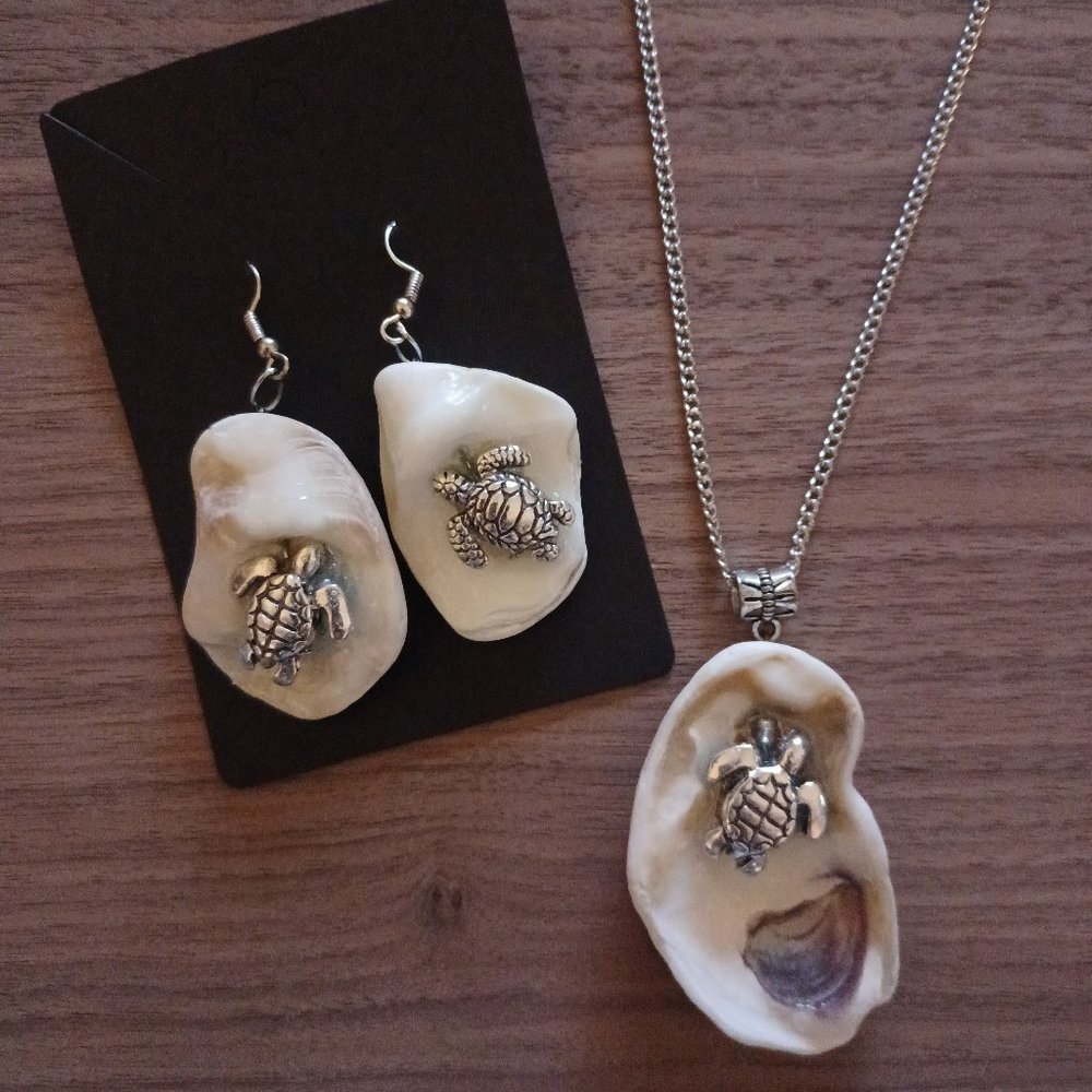SOLD Handcrafted Oyster Shell Necklace & Earrings